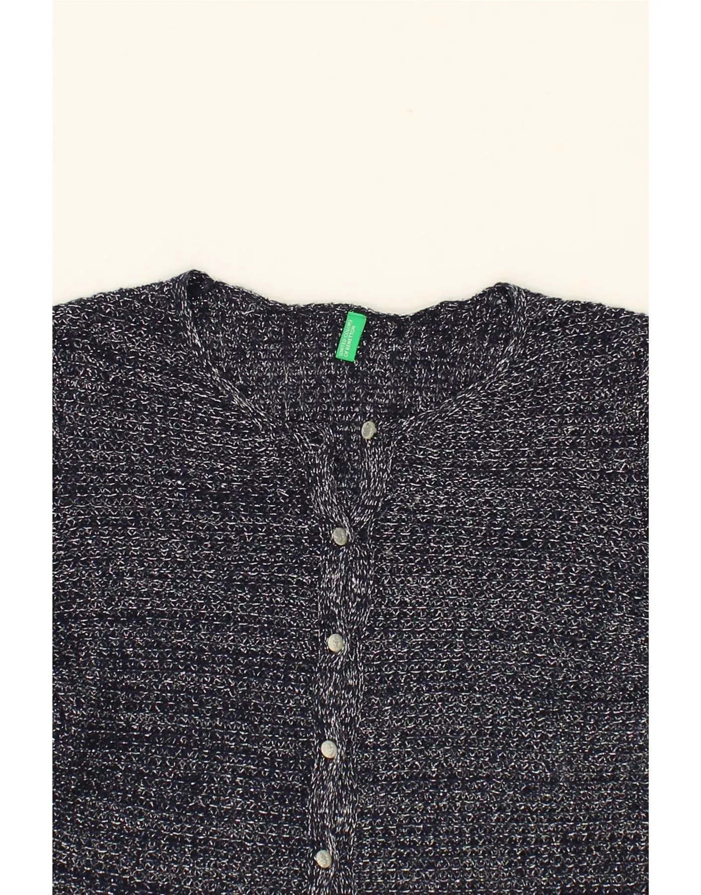 BENETTON Girls Crop Cardigan Sweater 11-12 Years 2XL Navy Blue Flecked