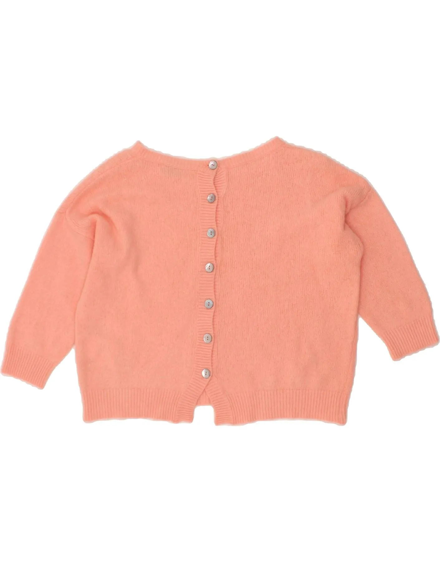 BENETTON Womens Crop 3/4 Sleeve Cardigan Sweater UK 10 Small Pink Angora