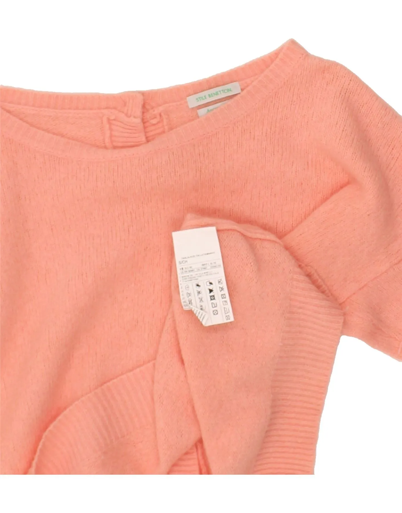 BENETTON Womens Crop 3/4 Sleeve Cardigan Sweater UK 10 Small Pink Angora