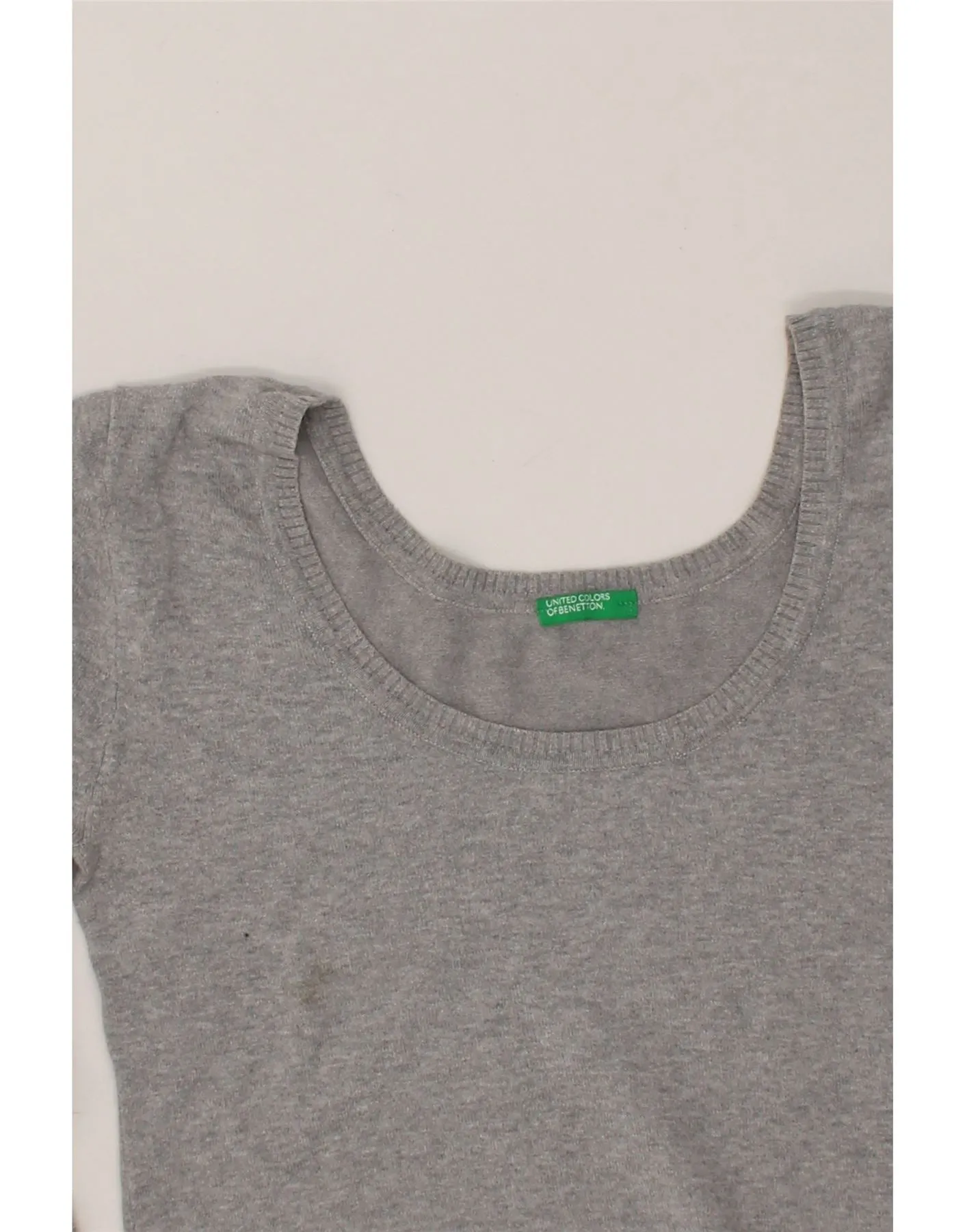 BENETTON Womens Crop Boat Neck Jumper Sweater UK 10 Small Grey