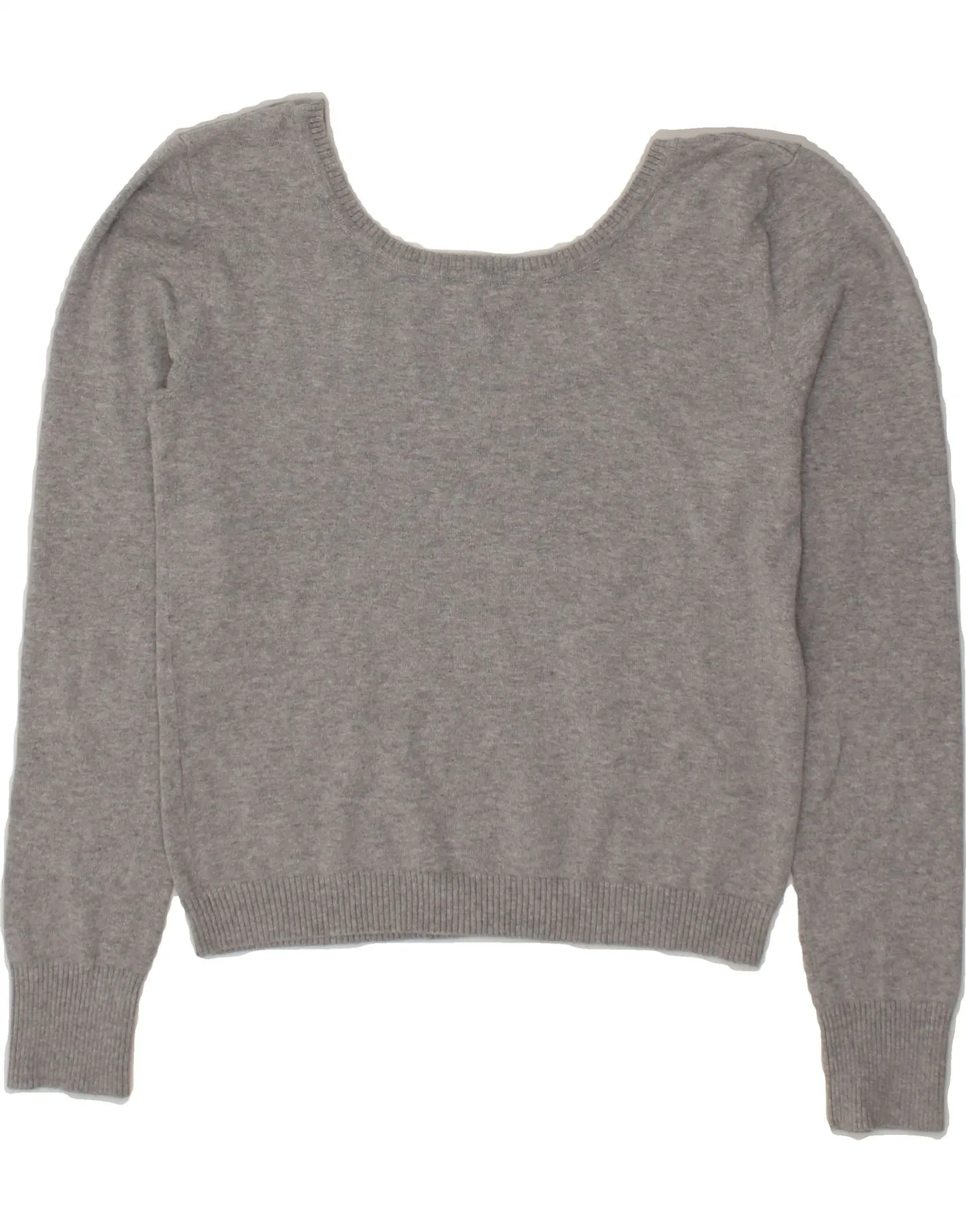 BENETTON Womens Crop Boat Neck Jumper Sweater UK 10 Small Grey