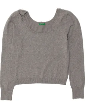 BENETTON Womens Crop Boat Neck Jumper Sweater UK 10 Small Grey