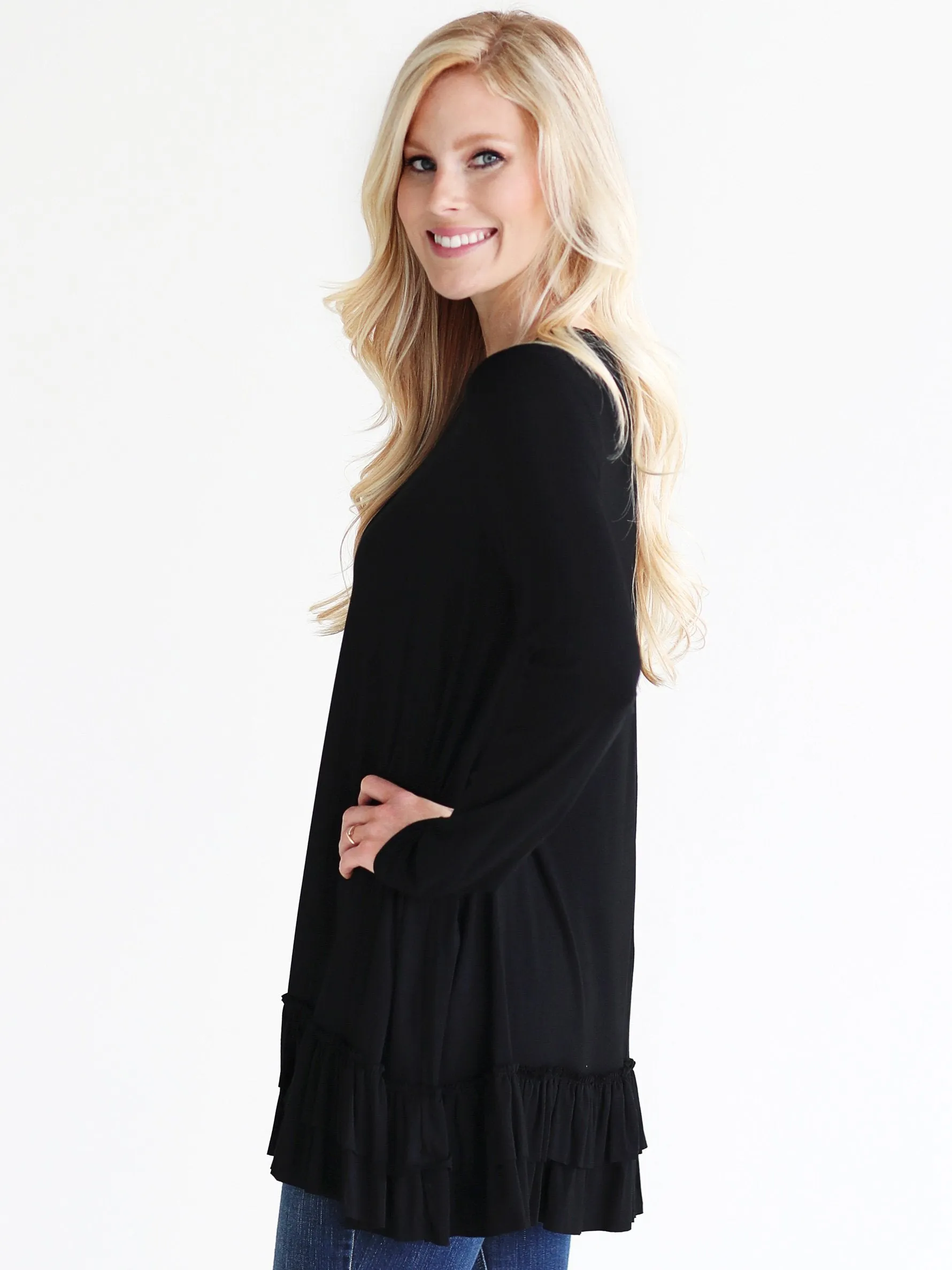 Black DLMN Double Ruffle Tunic