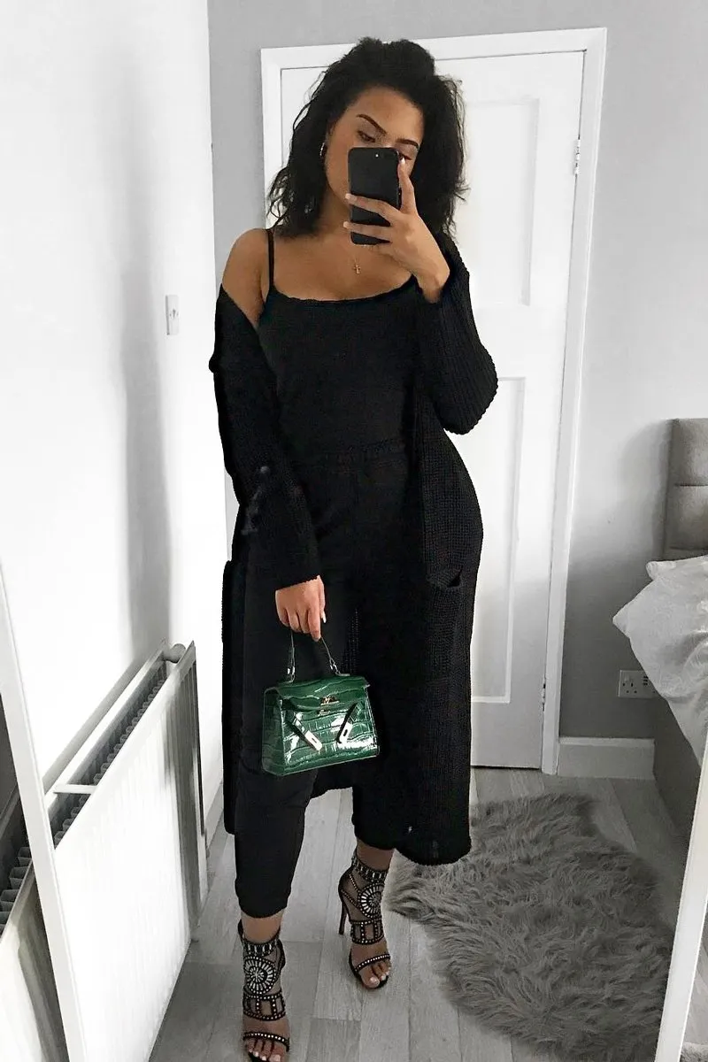 Black Knitted Longline Cardigan - Jadamarie