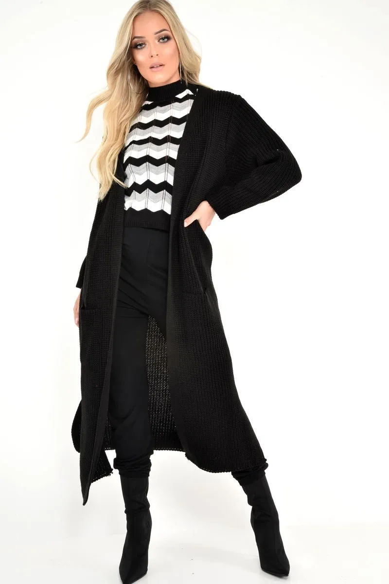 Black Knitted Longline Cardigan - Jadamarie