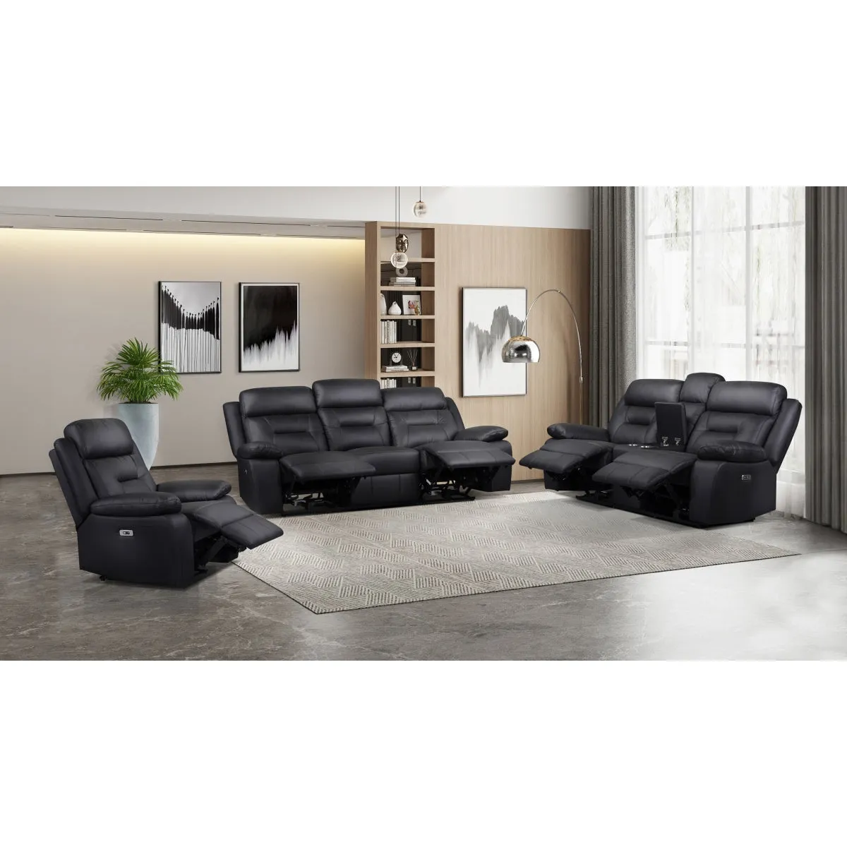 Black Leather Power Reclining Loveseat with USB Ports & Cupholders