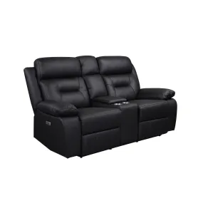 Black Leather Power Reclining Loveseat with USB Ports & Cupholders