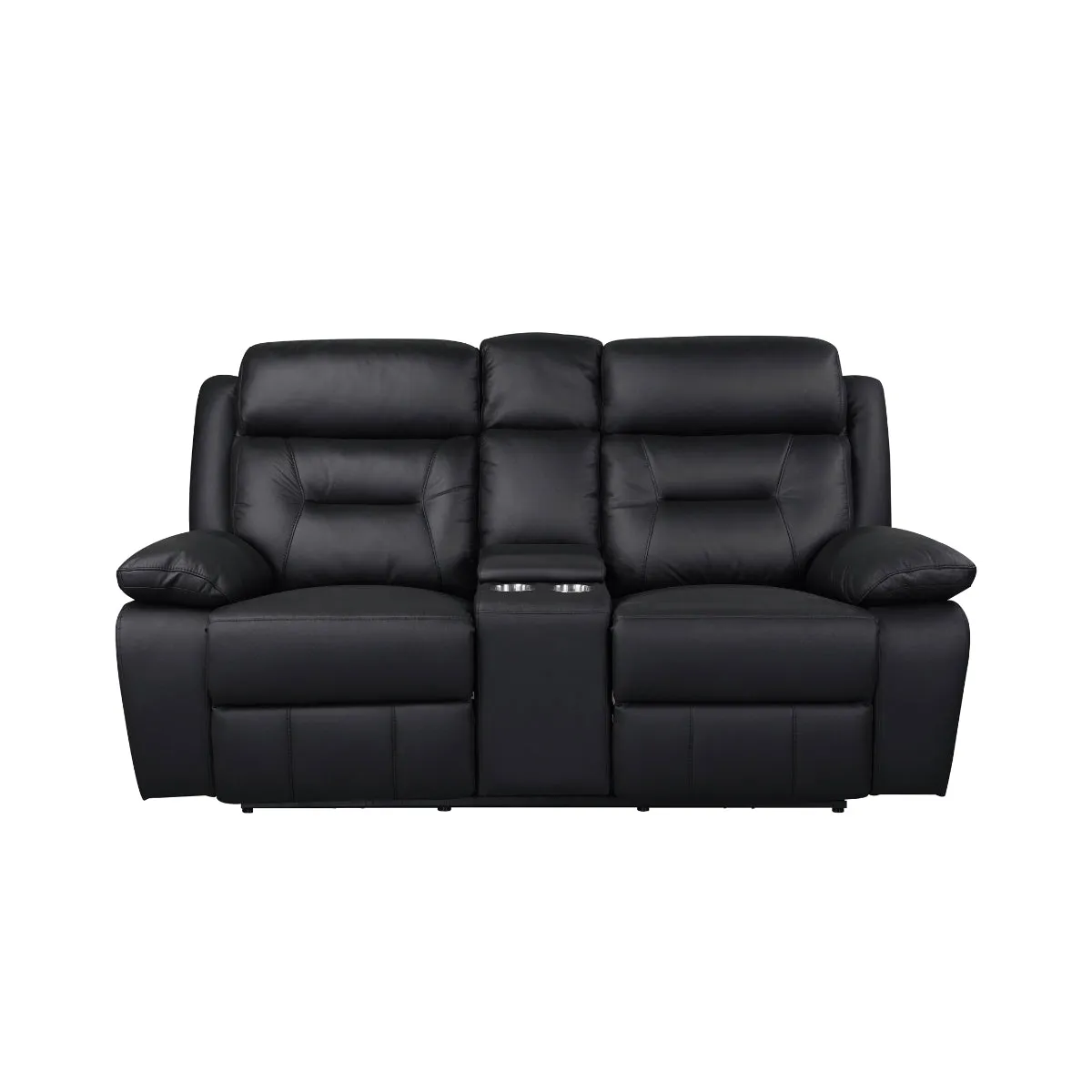 Black Leather Power Reclining Loveseat with USB Ports & Cupholders