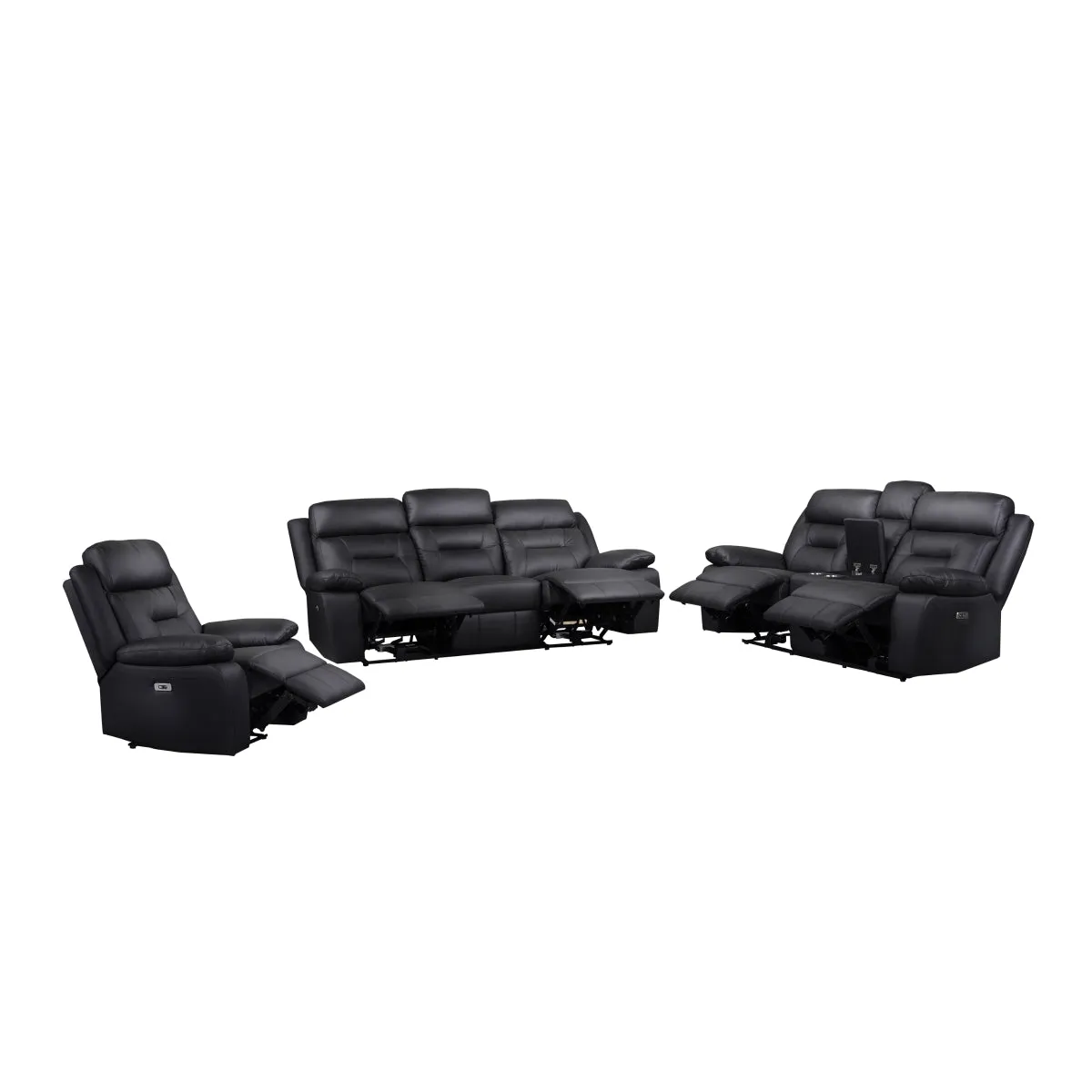 Black Leather Power Reclining Loveseat with USB Ports & Cupholders