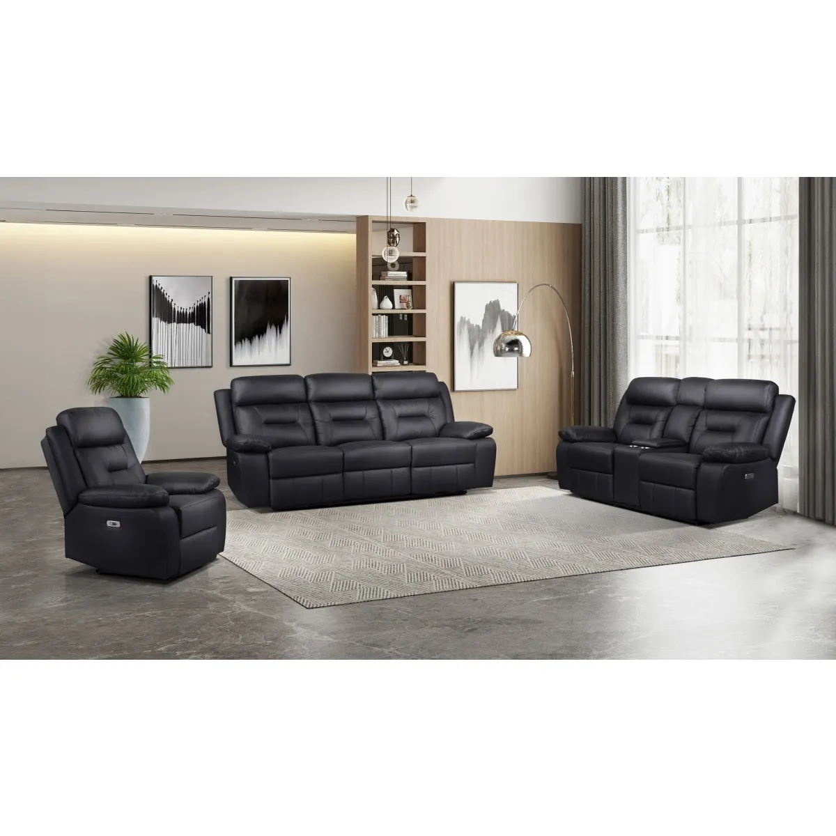 Black Leather Power Reclining Loveseat with USB Ports & Cupholders