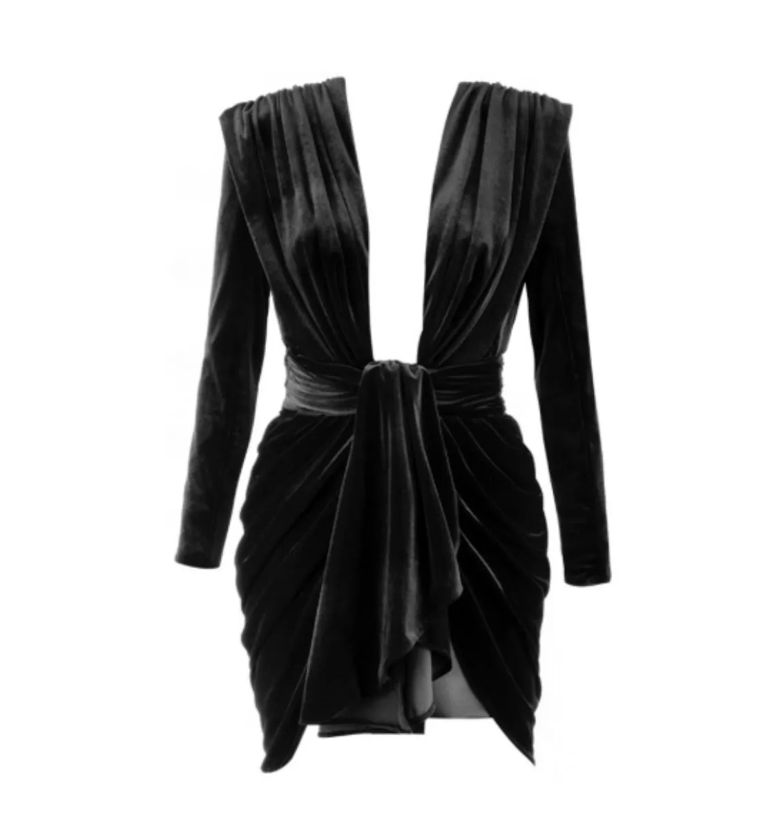 BLACK VELVET DRAPE BODYCON DRESS