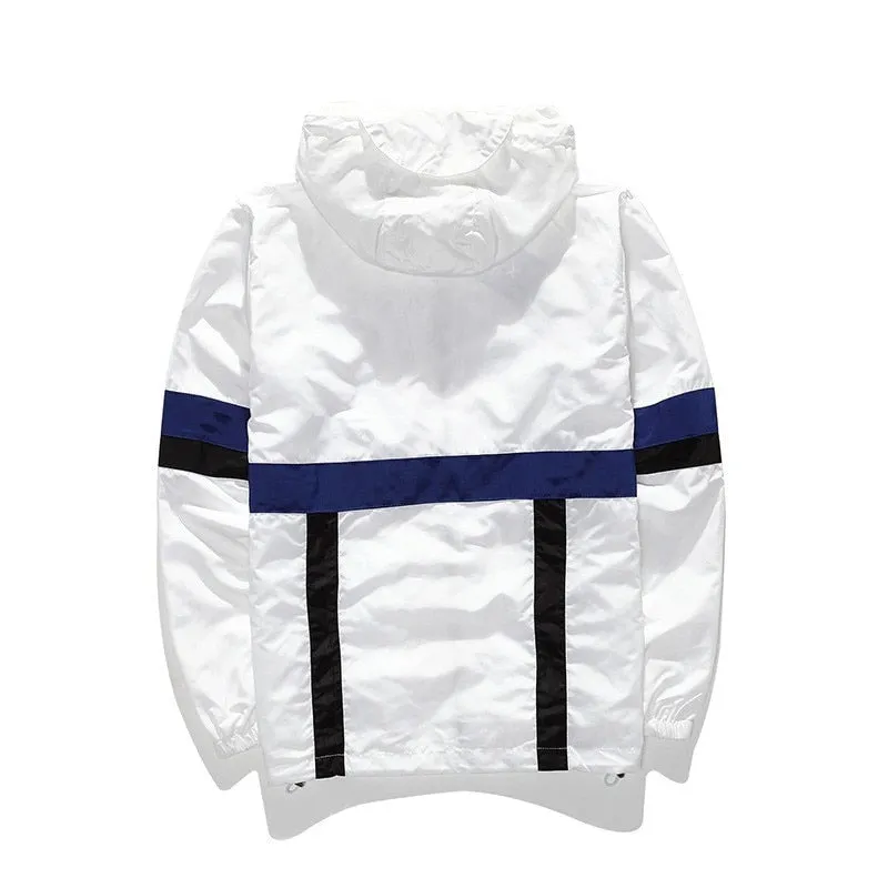 Black White Patchwork Windbreaker with Letter Pattern Men Jacket