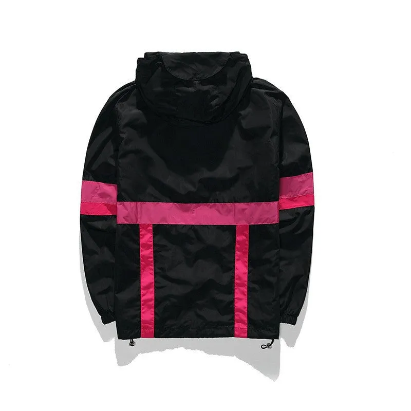 Black White Patchwork Windbreaker with Letter Pattern Men Jacket