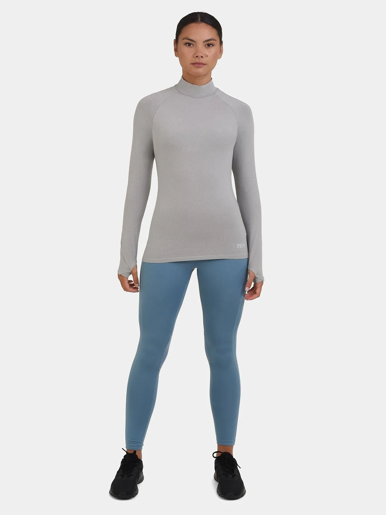 Bliss SuperThermal Long Sleeve Running Mock Neck Top For Women With Thumbholes & Brushed Inner Fabric