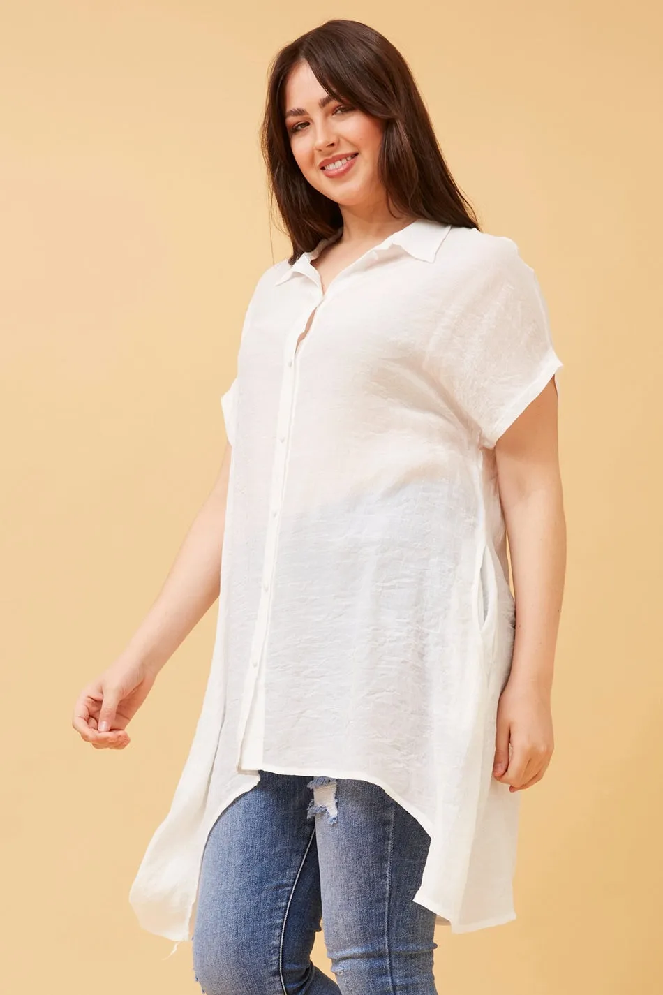 BLU ASYMMETRICAL HEM SHIRT