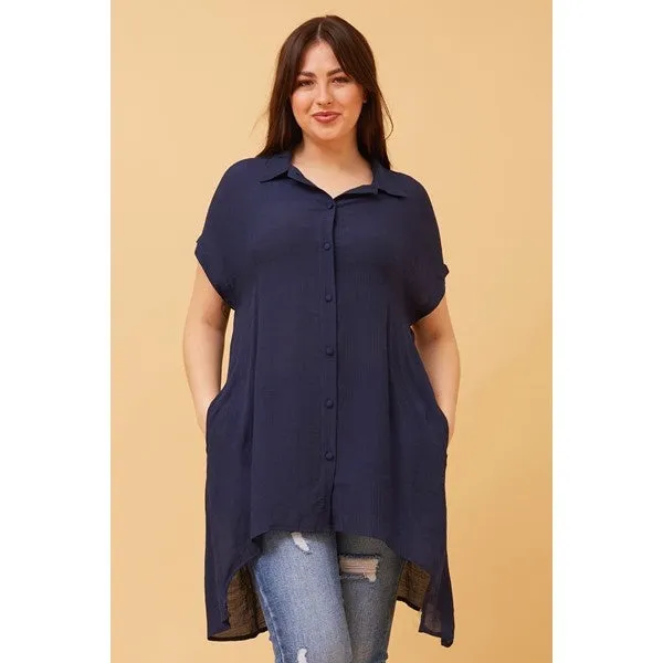 BLU ASYMMETRICAL HEM SHIRT