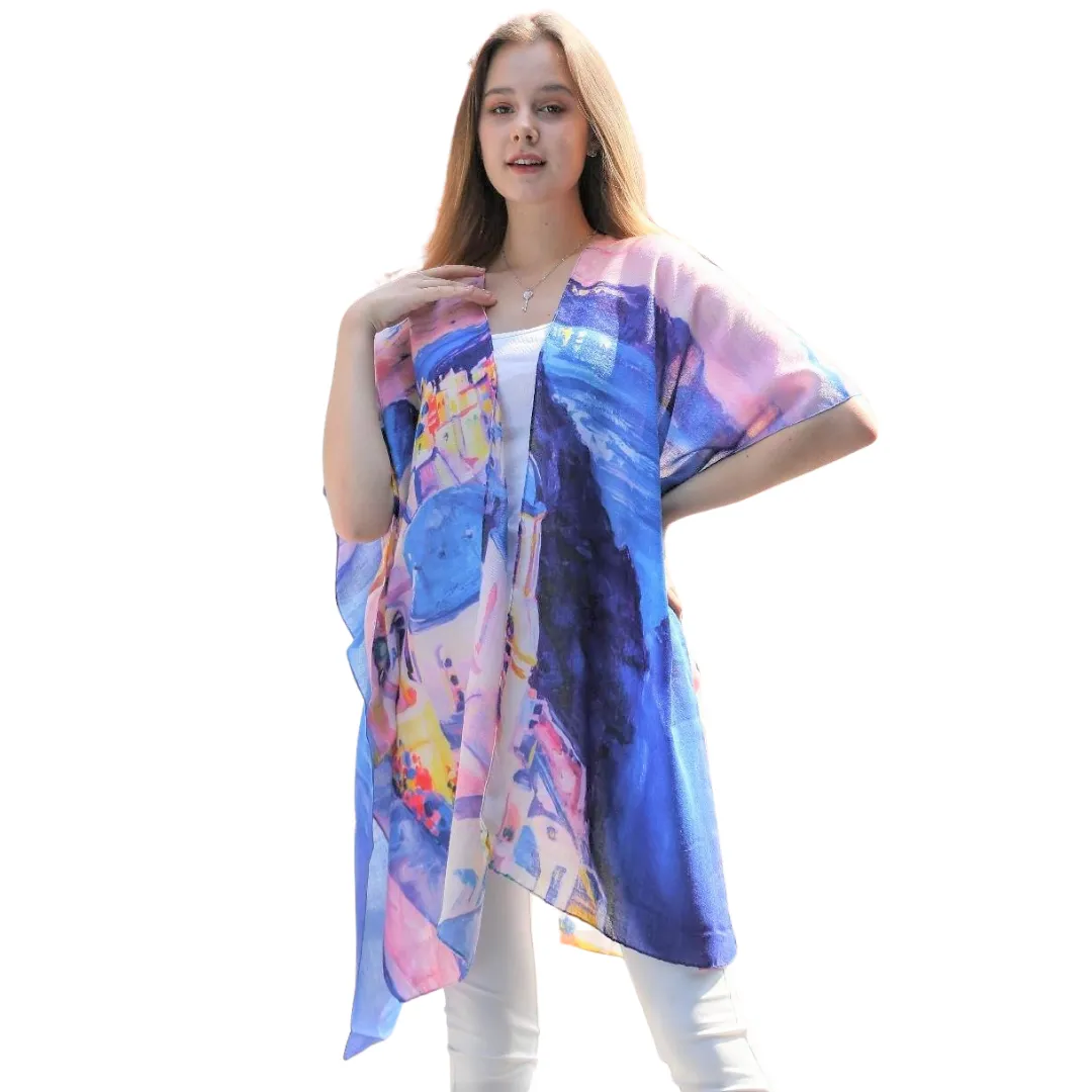 Blue Multi Greece Print Sheer Kimono