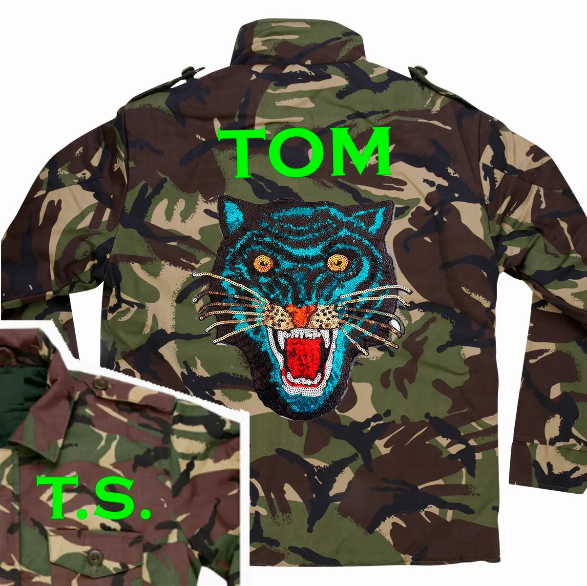 Blue Sequin Tiger Camo Jacket