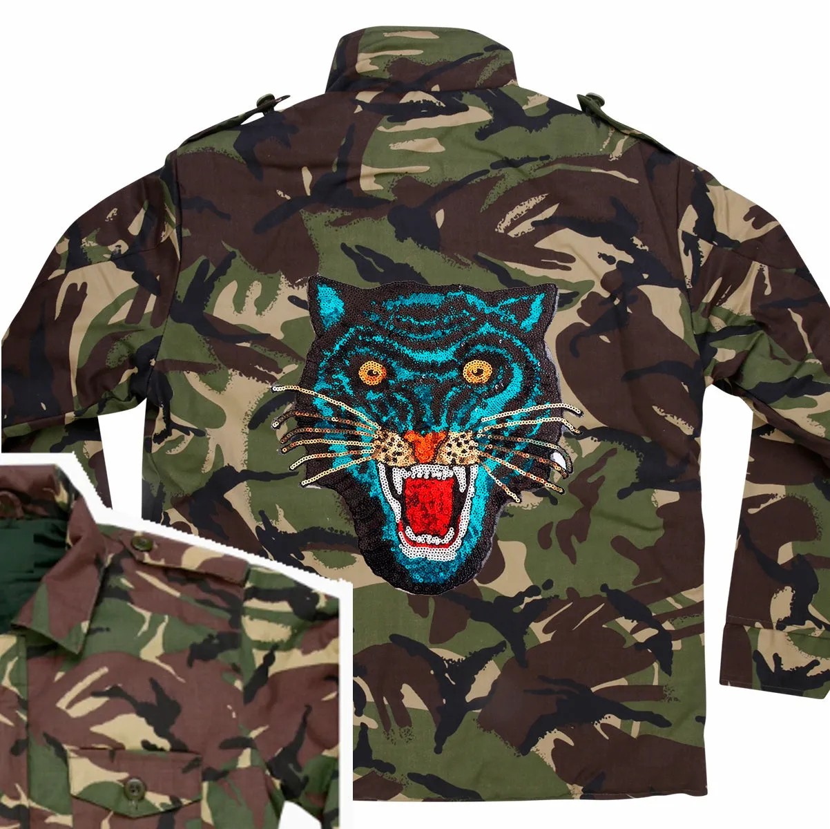 Blue Sequin Tiger Camo Jacket