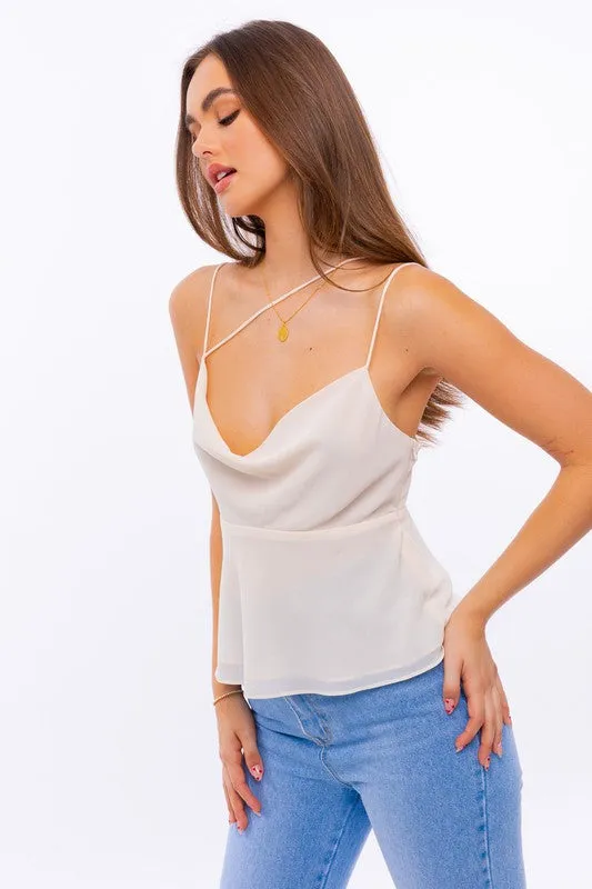 Bohemian Sexy Spaghetti Detail Cowl Neck Cami Top