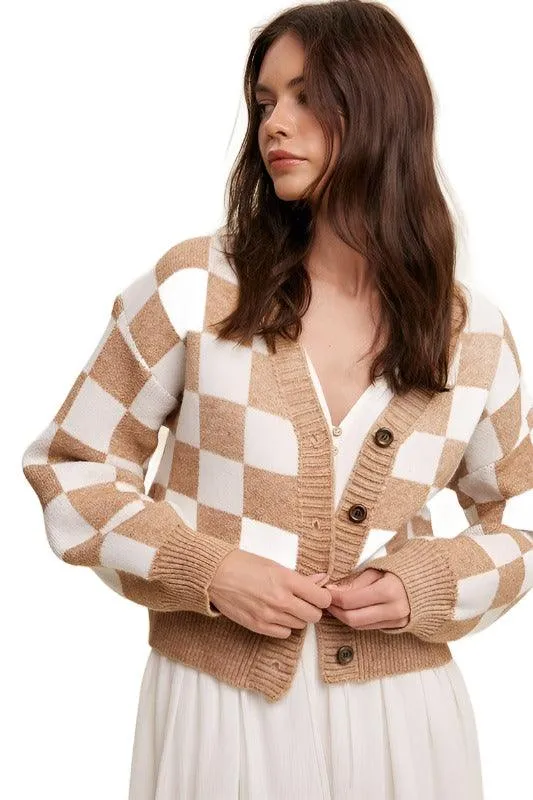 Bold Gingham Sweater Weaved Crop Cardigan