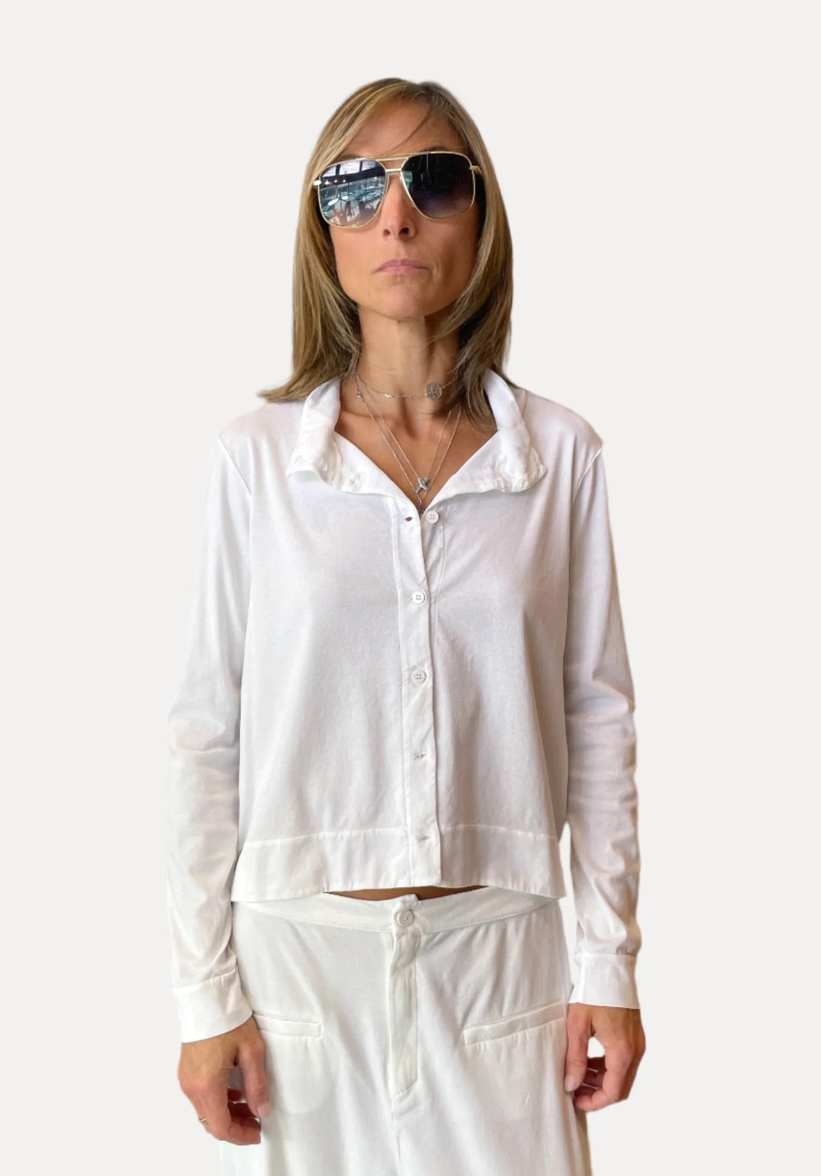 Boxy Fit Cotton Jersey Jacket - White