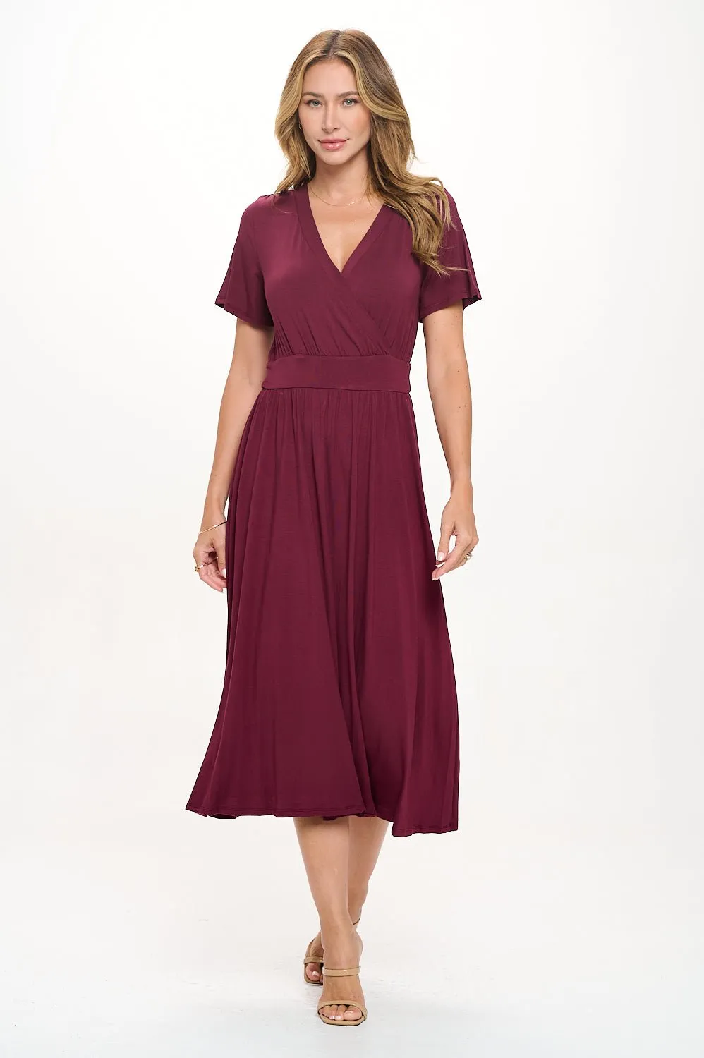 Candace Short Flutter Sleeve Faux-Wrap Midi Dress