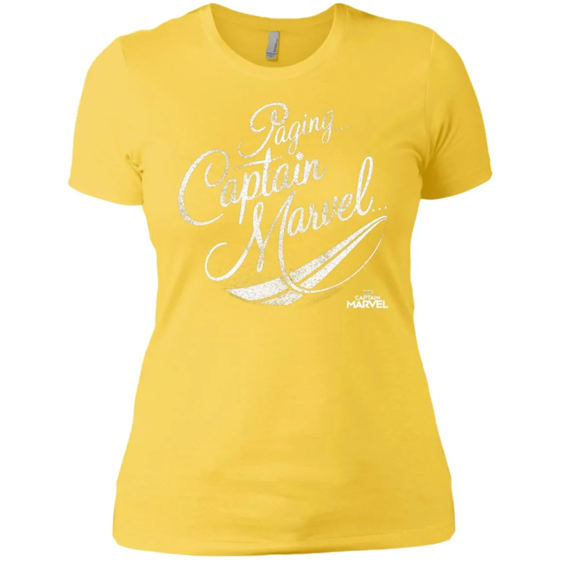 Captain Marvel Paging Distressed Cursive Women Cotton T-Shirt