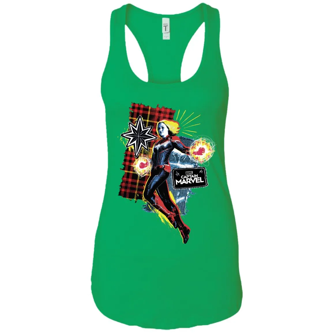 Captain Marvel Plaid Jean Patched Portrait Women Tank Top