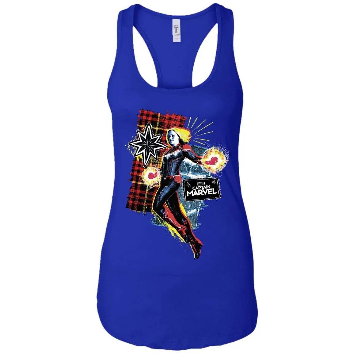 Captain Marvel Plaid Jean Patched Portrait Women Tank Top