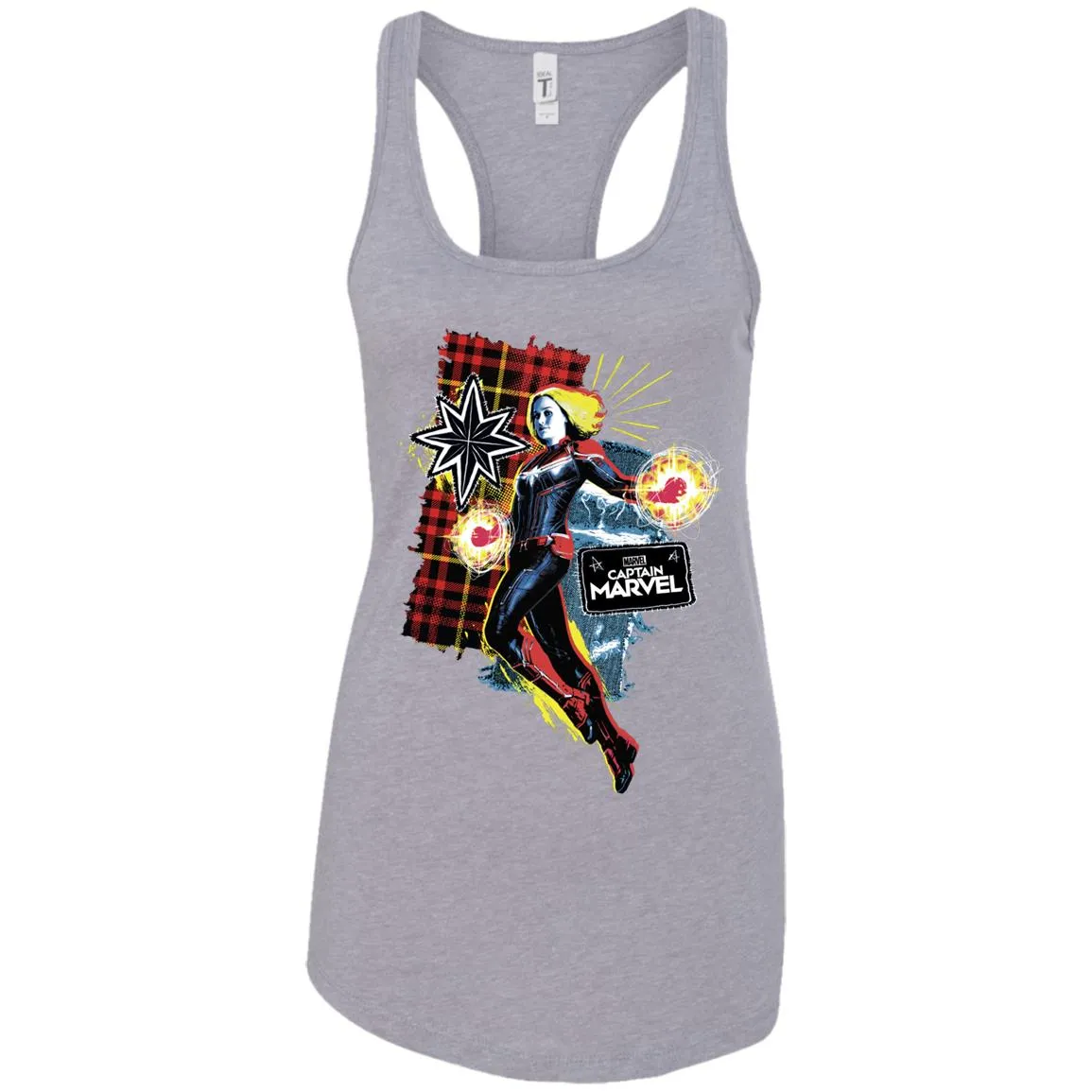 Captain Marvel Plaid Jean Patched Portrait Women Tank Top