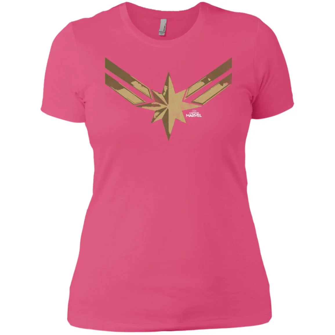 Captain Marvel Simple Gold Shadowed Logo Women Cotton T-Shirt