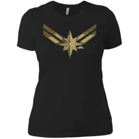 Captain Marvel Simple Gold Shadowed Logo Women Cotton T-Shirt