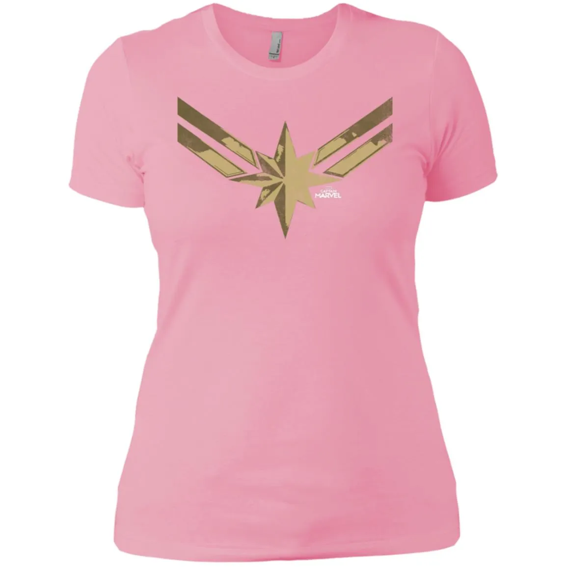 Captain Marvel Simple Gold Shadowed Logo Women Cotton T-Shirt