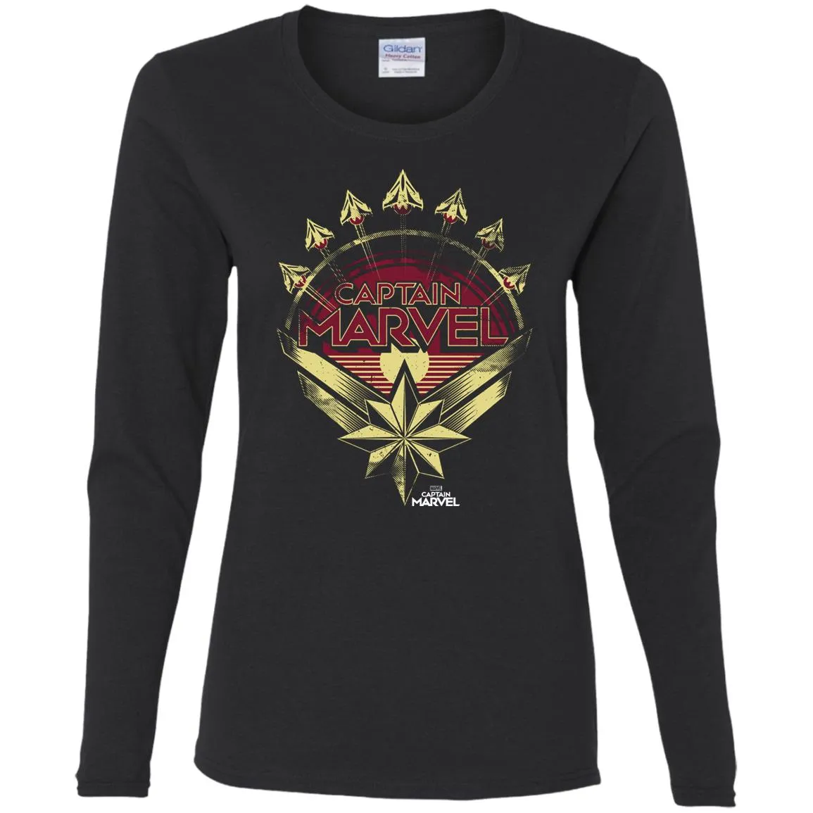 Captain Marvel Yellow Red Plane Flight Logo Women Long Sleeve Shirt