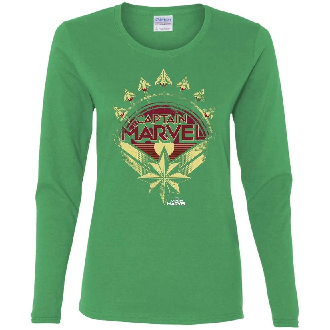 Captain Marvel Yellow Red Plane Flight Logo Women Long Sleeve Shirt