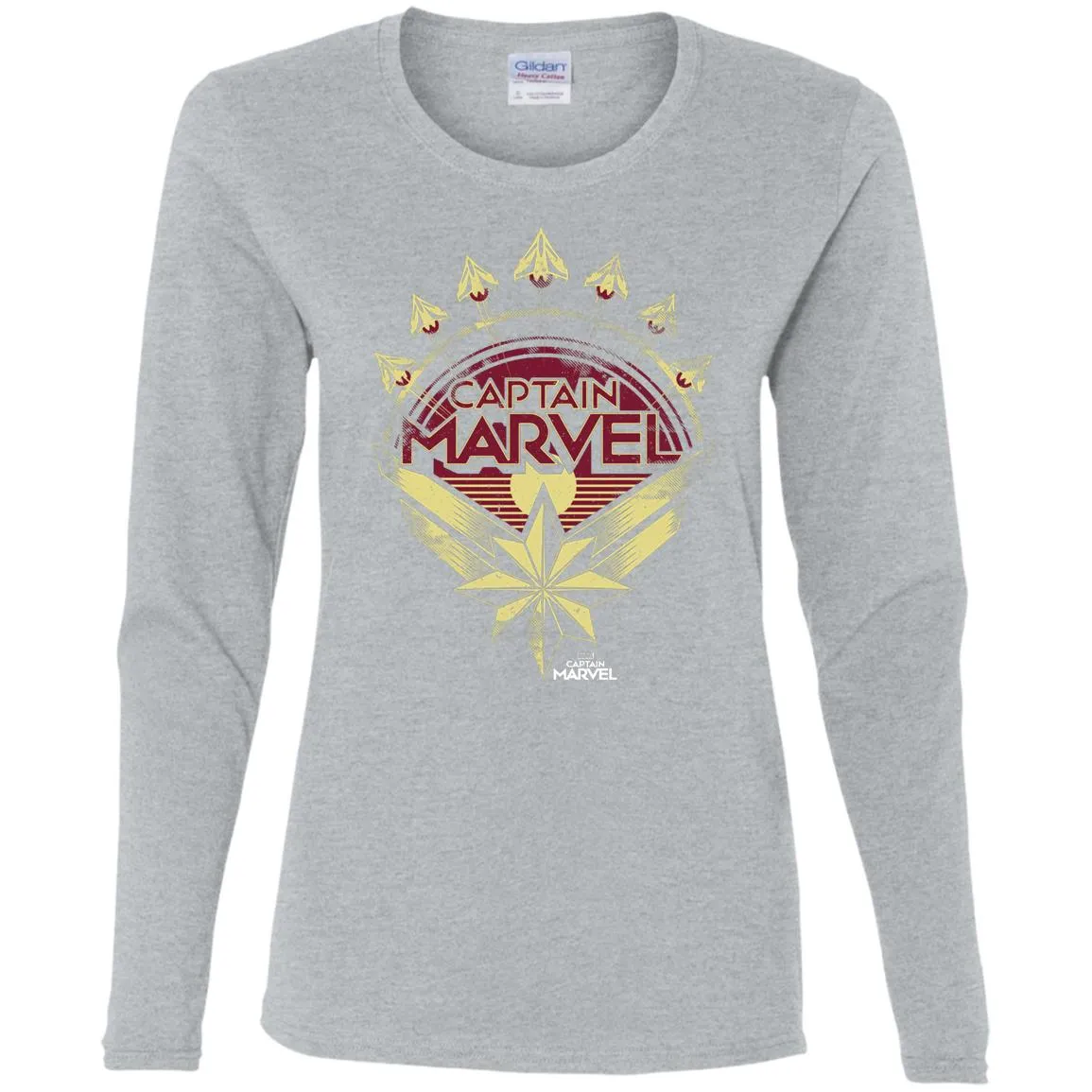 Captain Marvel Yellow Red Plane Flight Logo Women Long Sleeve Shirt