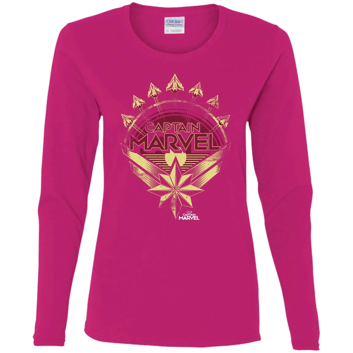 Captain Marvel Yellow Red Plane Flight Logo Women Long Sleeve Shirt