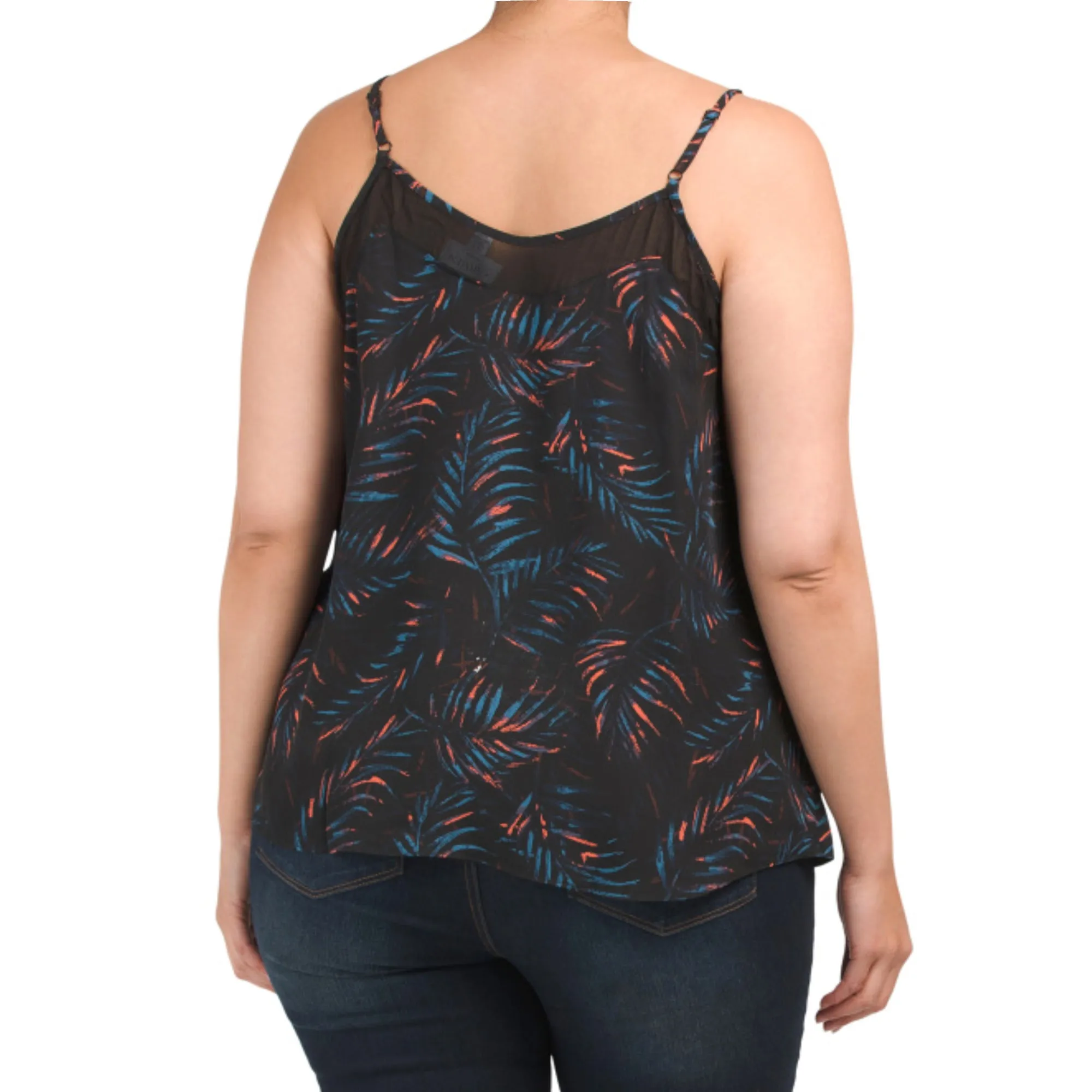 CARMEN MARC VALVO Women's Plus Tropical Print Adjustable Straps Cami Tank Top