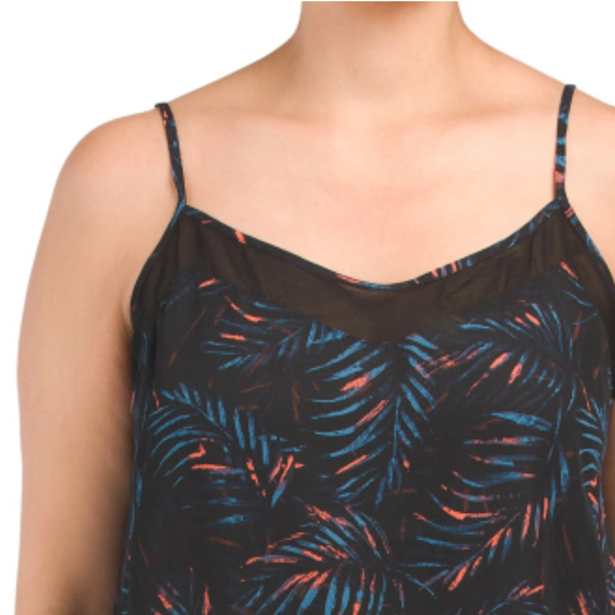 CARMEN MARC VALVO Women's Plus Tropical Print Adjustable Straps Cami Tank Top