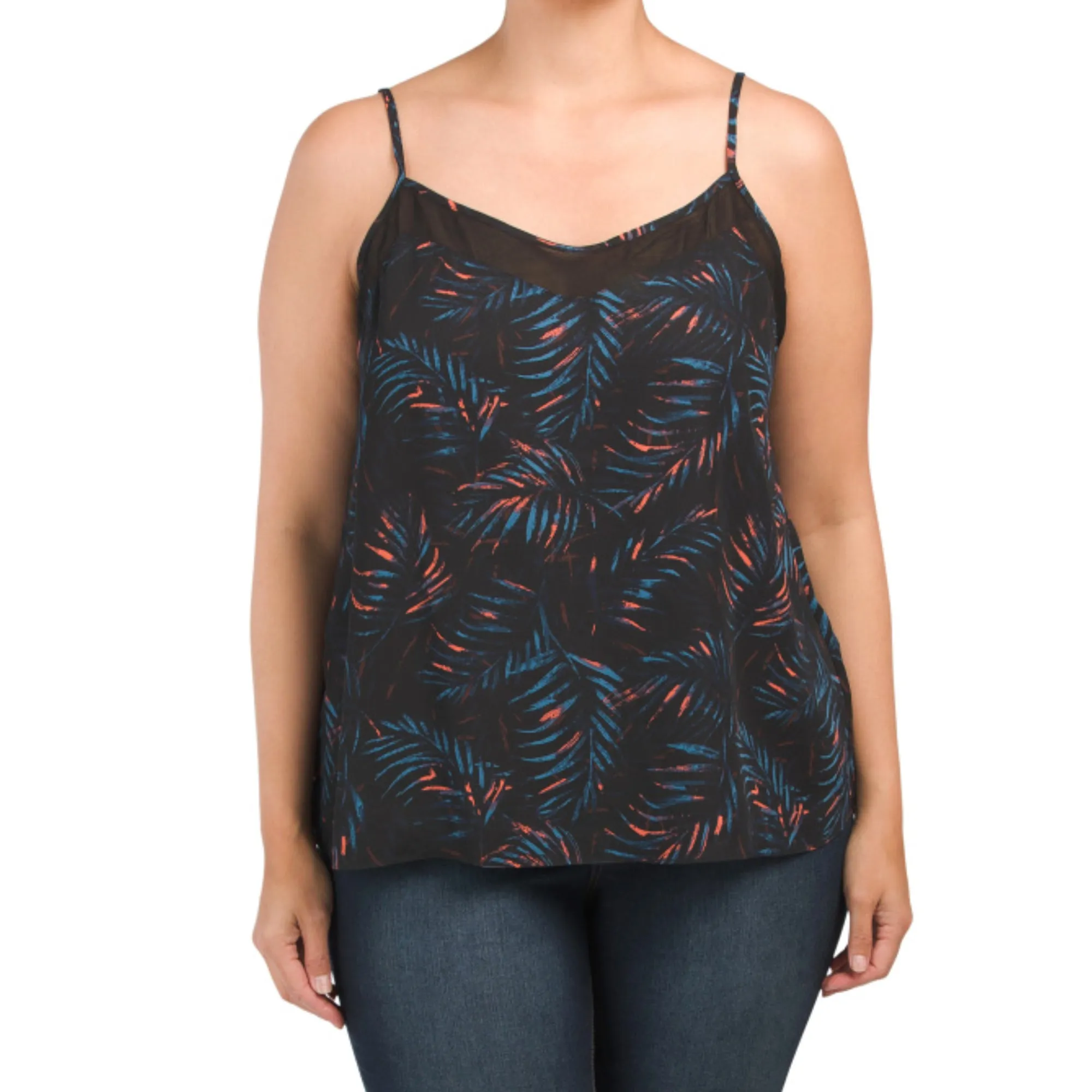 CARMEN MARC VALVO Women's Plus Tropical Print Adjustable Straps Cami Tank Top