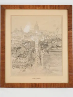 Charles Jouas (1866-1942) Pencil Drawing of Parisian Street 19" x 16¼"