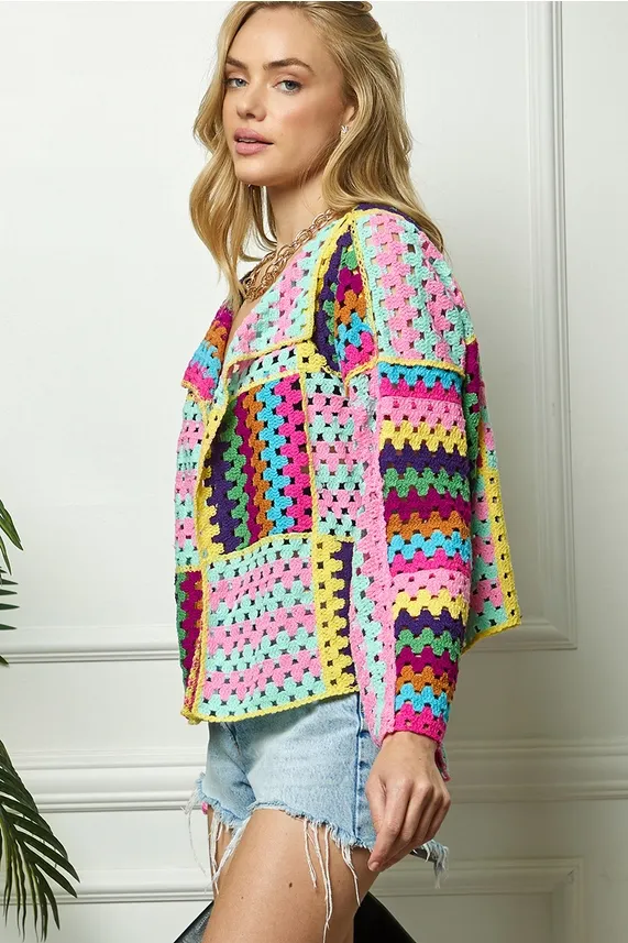 Colorful Crochet Open Cardigan