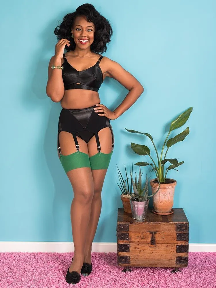 Contrast Green Seamed Stockings (Nutmeg) H2055