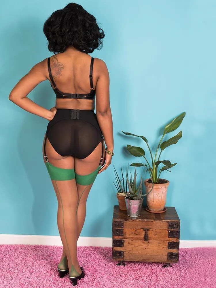 Contrast Green Seamed Stockings (Nutmeg) H2055