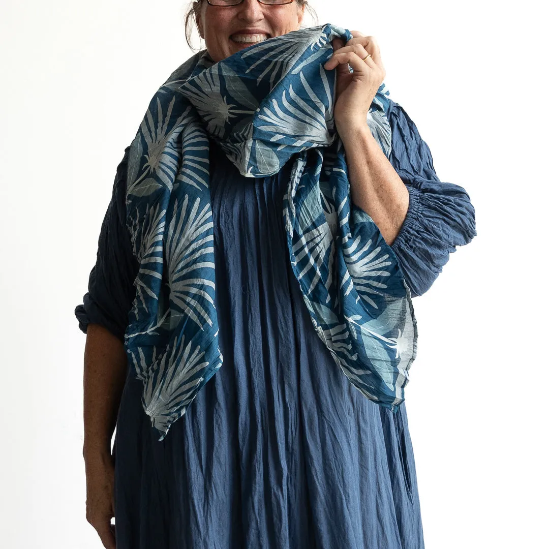 Cotton Maxi Scarf Sarong Wrap - Indigo Echo