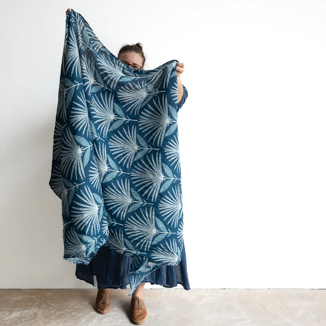 Cotton Maxi Scarf Sarong Wrap - Indigo Echo