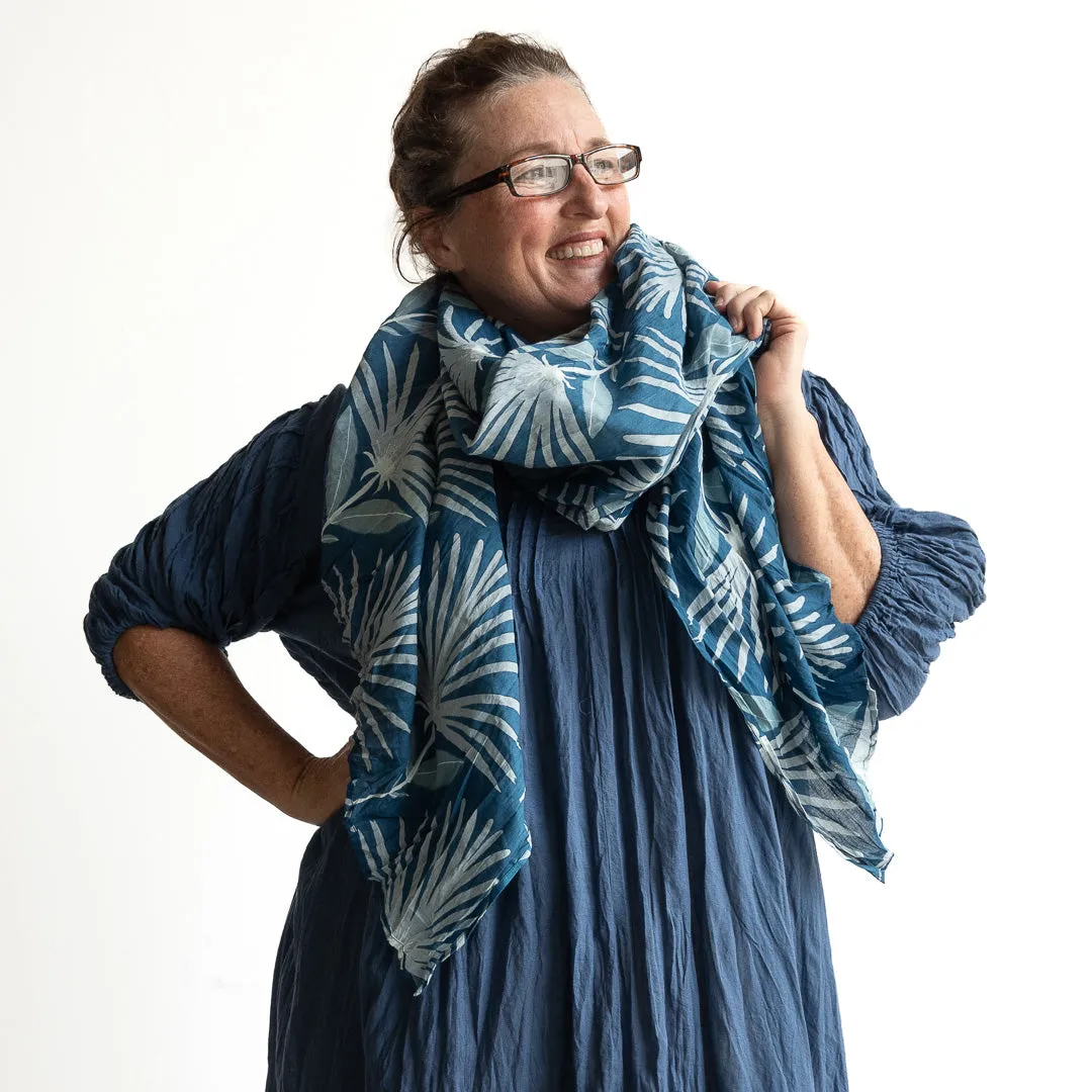 Cotton Maxi Scarf Sarong Wrap - Indigo Echo