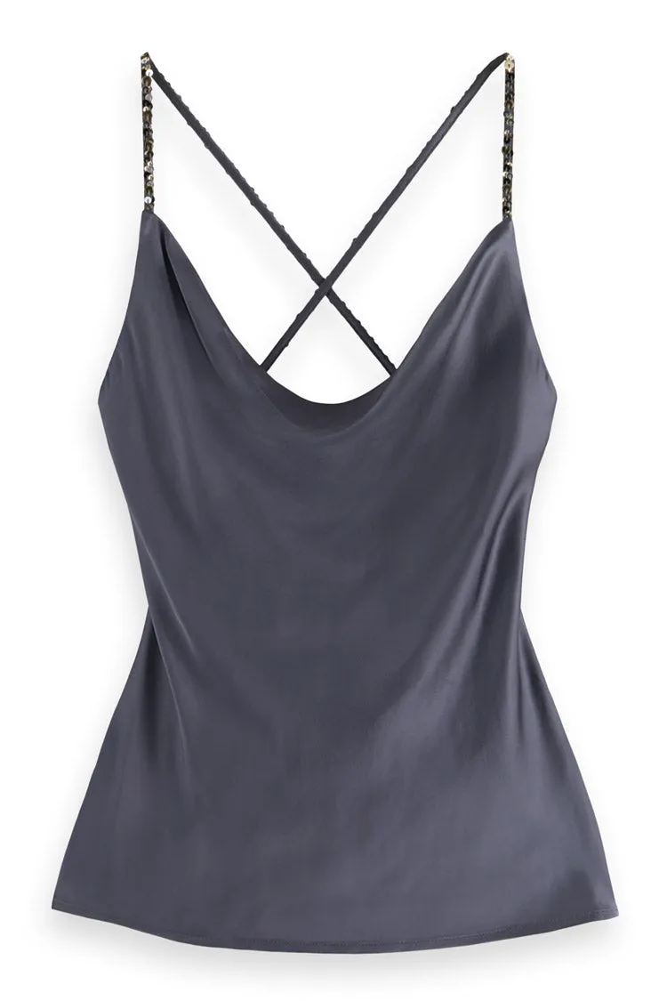 Cowlneck Camisole with Sequin Straps in Antra