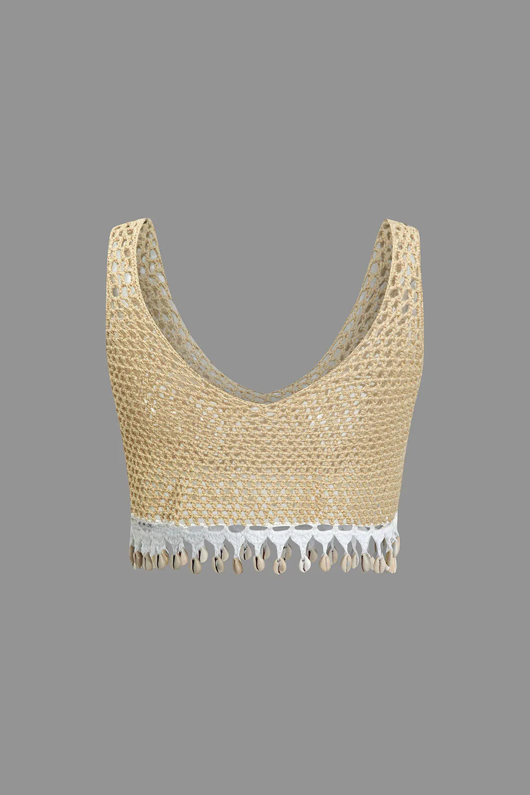 Crochet Shell Tassel Knit Crop Tank Top